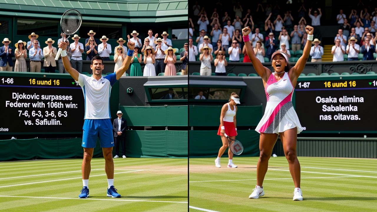 Djokovic supera Federer em Wimbledon e Osaka elimina Sabalenka nas oitavas