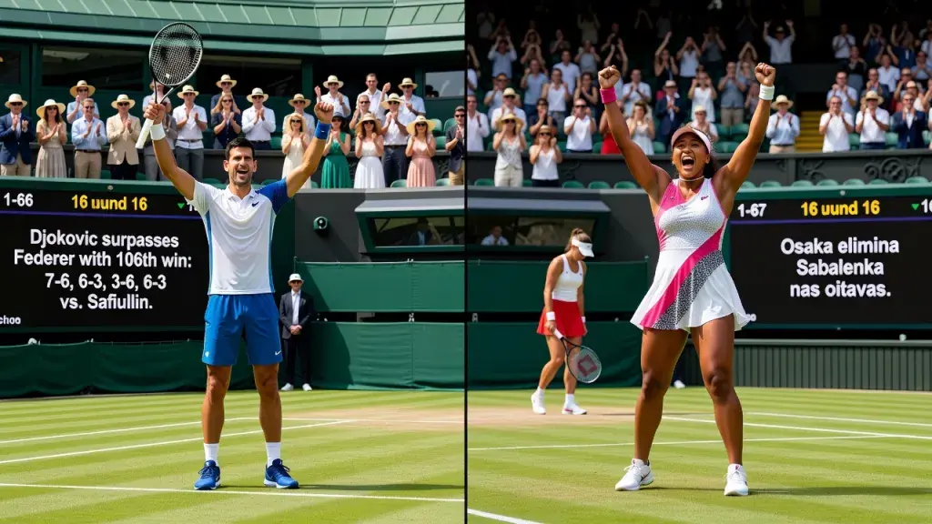 Djokovic supera Federer em Wimbledon e Osaka elimina Sabalenka nas oitavas